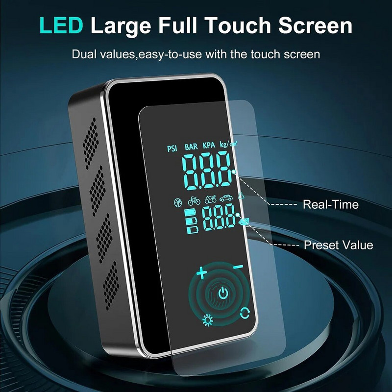 Autós légszivattyú 150PSI kézi vezeték nélküli digitális kijelző töltő elektromos gumiabroncs szivattyú LCD képernyővel kerékpárlabdához