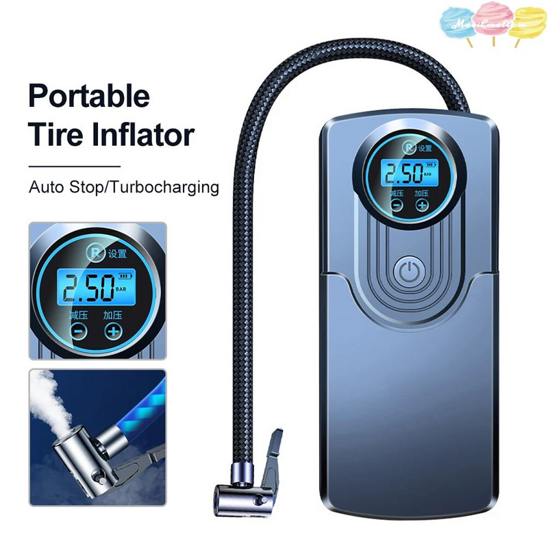 Ασύρματο φουσκωτό ελαστικών 120W Επαναφορτιζόμενη αντλία φορητού αεροσυμπιεστή USB Φορητό φουσκωτό ελαστικών αυτοκινήτου για μπάλες ποδηλάτου μοτοσυκλέτας