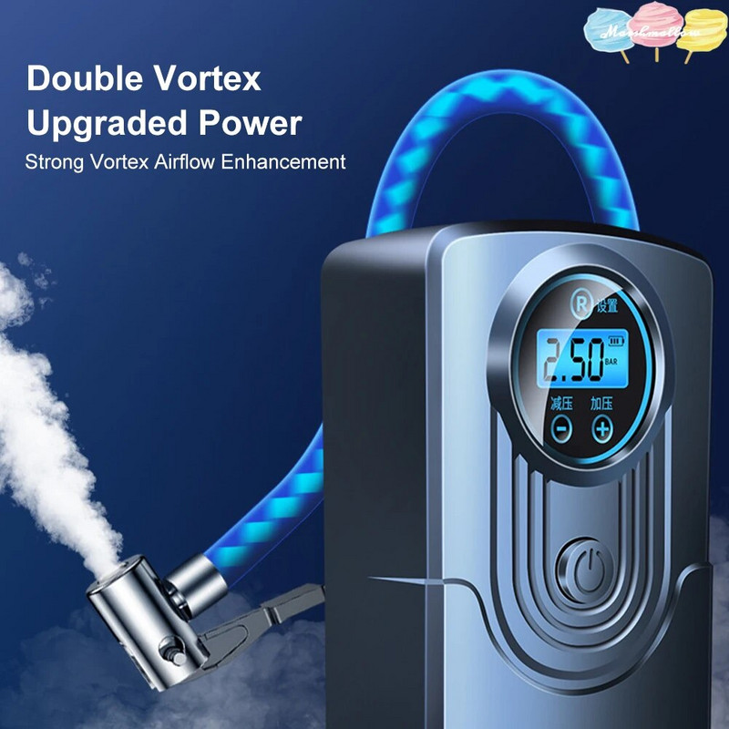 Ασύρματο φουσκωτό ελαστικών 120W Επαναφορτιζόμενη αντλία φορητού αεροσυμπιεστή USB Φορητό φουσκωτό ελαστικών αυτοκινήτου για μπάλες ποδηλάτου μοτοσυκλέτας