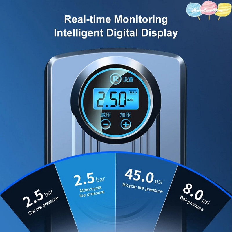 Ασύρματο φουσκωτό ελαστικών 120W Επαναφορτιζόμενη αντλία φορητού αεροσυμπιεστή USB Φορητό φουσκωτό ελαστικών αυτοκινήτου για μπάλες ποδηλάτου μοτοσυκλέτας
