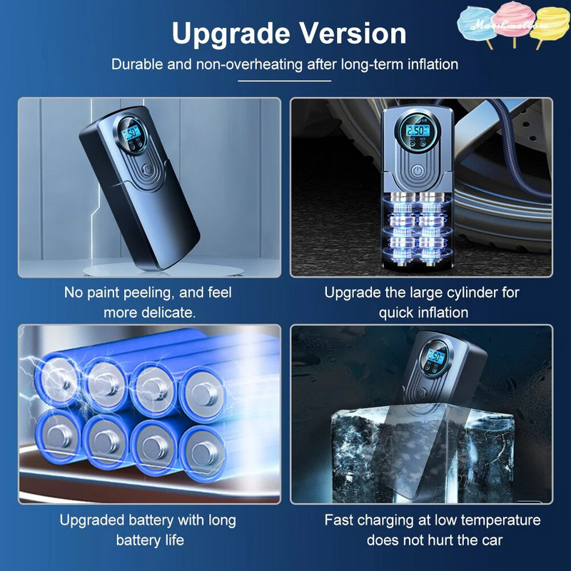 Ασύρματο φουσκωτό ελαστικών 120W Επαναφορτιζόμενη αντλία φορητού αεροσυμπιεστή USB Φορητό φουσκωτό ελαστικών αυτοκινήτου για μπάλες ποδηλάτου μοτοσυκλέτας