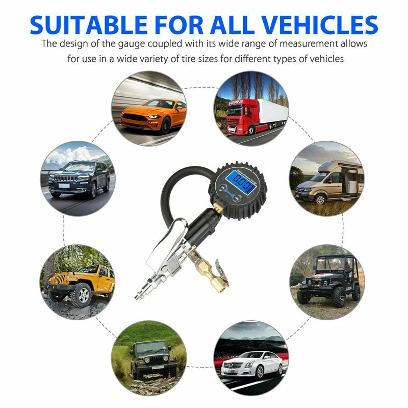 Digitális gumiabroncs nyomásmérő légkompresszor szivattyú LCD kijelző LED háttérvilágítású járműtesztelő nyomásmérő manometrio