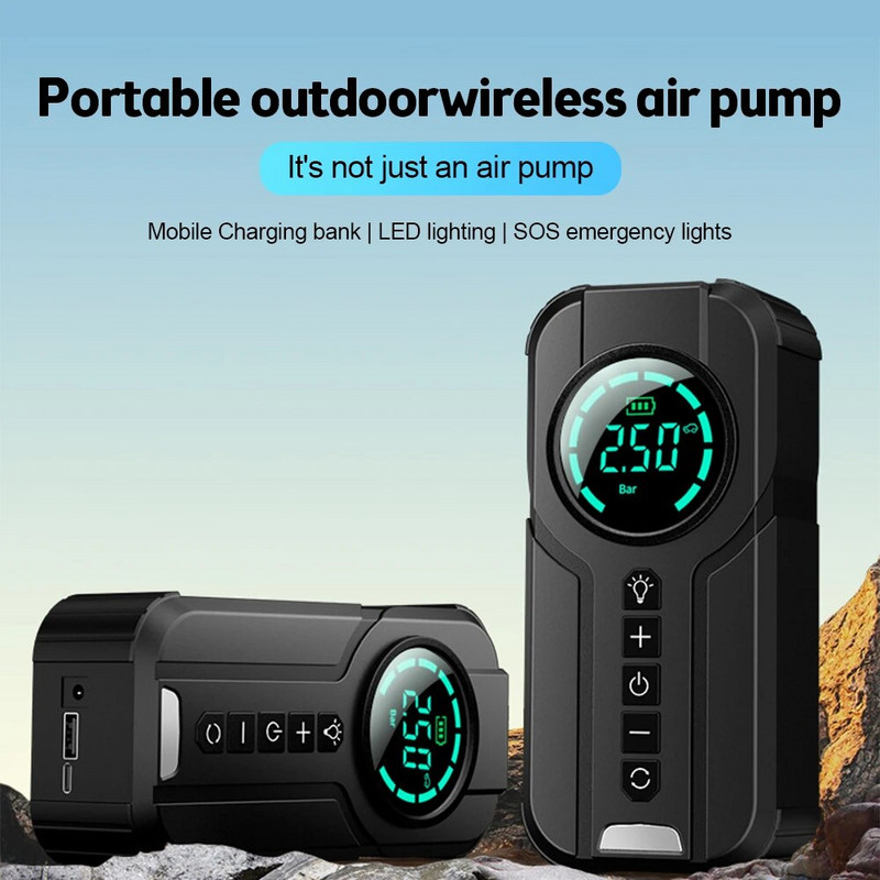 12V automašīnas piepūšanas sūknis Pārnēsājams daudzfunkcionāls piepūšanas sūknis Auto riepu sūknis digitālais manometra gaisa kompresors 150PSI