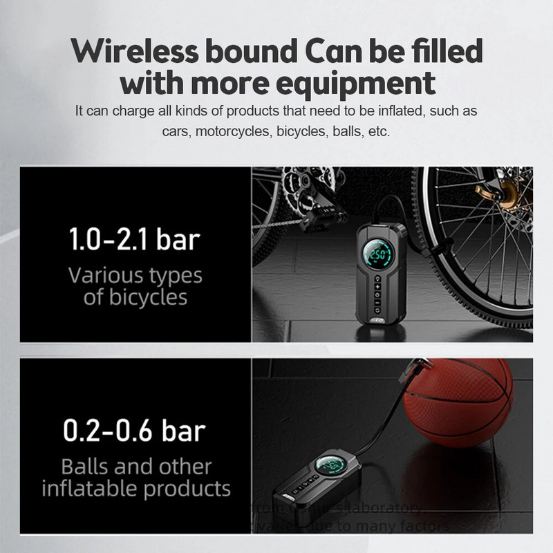 12V automašīnas piepūšanas sūknis Pārnēsājams daudzfunkcionāls piepūšanas sūknis Auto riepu sūknis digitālais manometra gaisa kompresors 150PSI