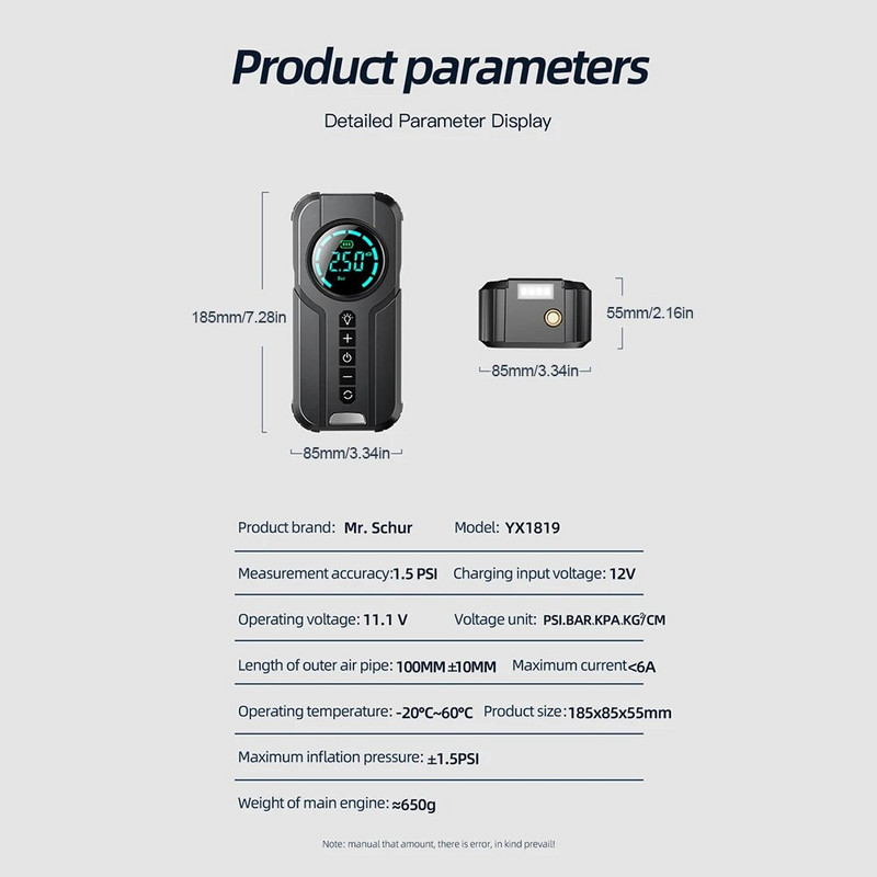 12V automašīnas piepūšanas sūknis Pārnēsājams daudzfunkcionāls piepūšanas sūknis Auto riepu sūknis digitālais manometra gaisa kompresors 150PSI