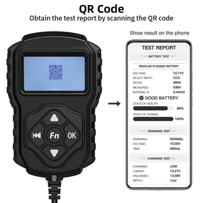 QUICKLYNKS BA2001 12V 24V automašīnu akumulatoru testeris Auto akumulatoru sistēmas analizators 100-2000CCA uzlādes pagriešanas testa rīks ar QR kodu