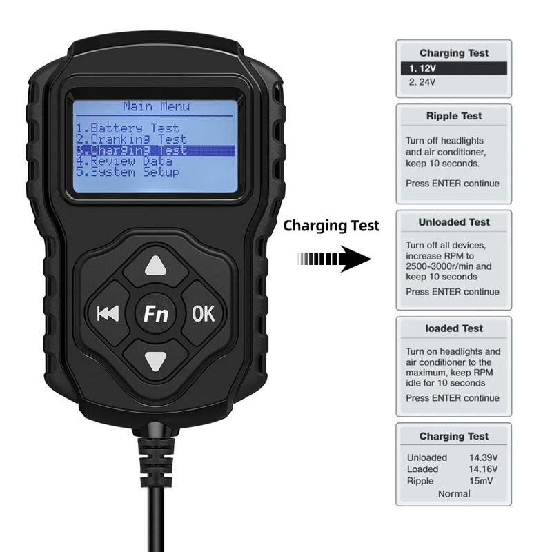 QUICKLYNKS BA2001 12V 24V automašīnu akumulatoru testeris Auto akumulatoru sistēmas analizators 100-2000CCA uzlādes pagriešanas testa rīks ar QR kodu