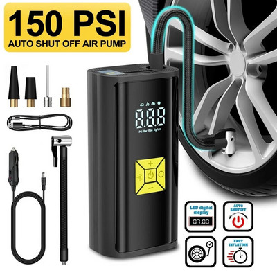 Mini Car Air Compressor LCD Display Electric Tire Inflator 150 PSI Rechargeable Air Pump with LED Light for Car Motorcycle Balls