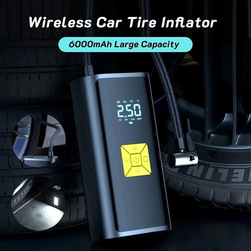 Mini automašīnas gaisa kompresors LCD displejs elektriskais riepu piepūtējs 150 PSI uzlādējams gaisa sūknis ar LED gaismu automašīnu motociklu bumbām