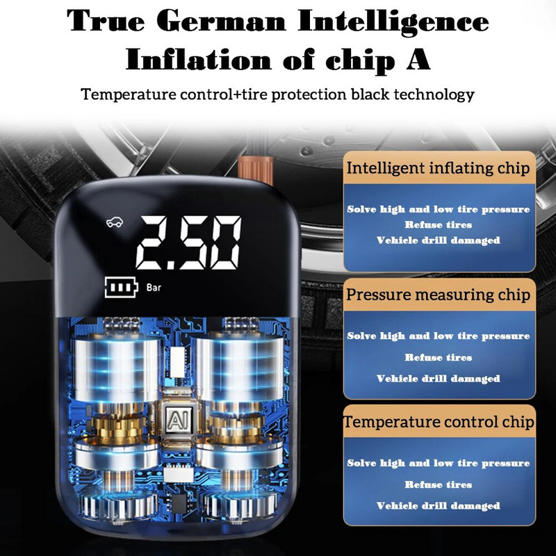 Πολυλειτουργική αντλία Small Airs for Car Motos Bicycle Φορητός συμπιεστής Αυτόματο φουσκωτό ελαστικών Αντλία αέρα Ενσύρματο/Ασύρματο