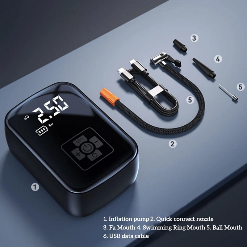 Πολυλειτουργική αντλία Small Airs for Car Motos Bicycle Φορητός συμπιεστής Αυτόματο φουσκωτό ελαστικών Αντλία αέρα Ενσύρματο/Ασύρματο