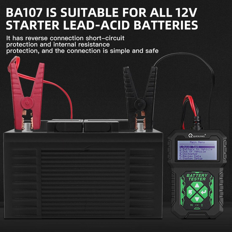 QUICKLYNKS BA107 12 V autoaku tester väntamise ja laadimise test Automaatne akuanalüsaator Sõiduki aku testimise tööriist PK KW208 BM550