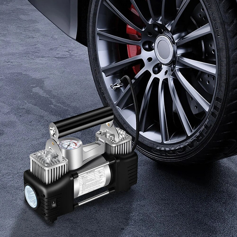 12V divu cilindru riepu piepūšanas ierīce lieljaudas elektrisko automašīnu riepu piepūšanai 150PSI portatīvais gaisa kompresors automobiļu piepūšanas sūknis