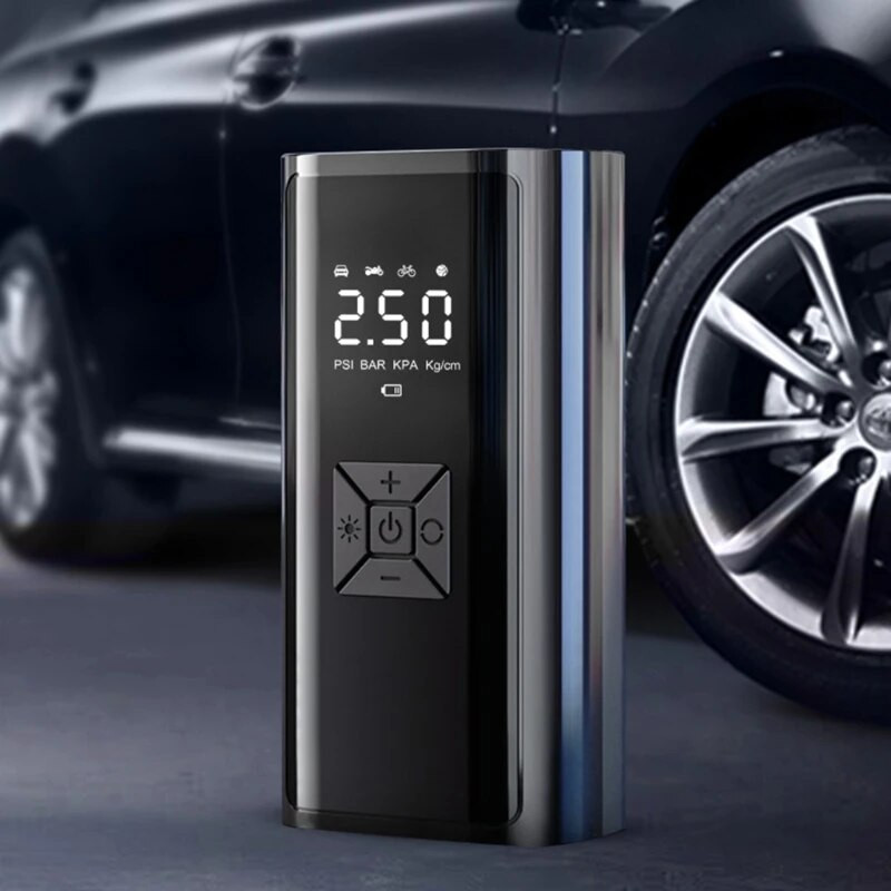 Nešiojamas oro kompresorius, elektrinis automobilio siurblys, automatinis motociklo padangų pripūtimo skaitmeninis slėgio matuoklis, aptinkamas su LED lempa