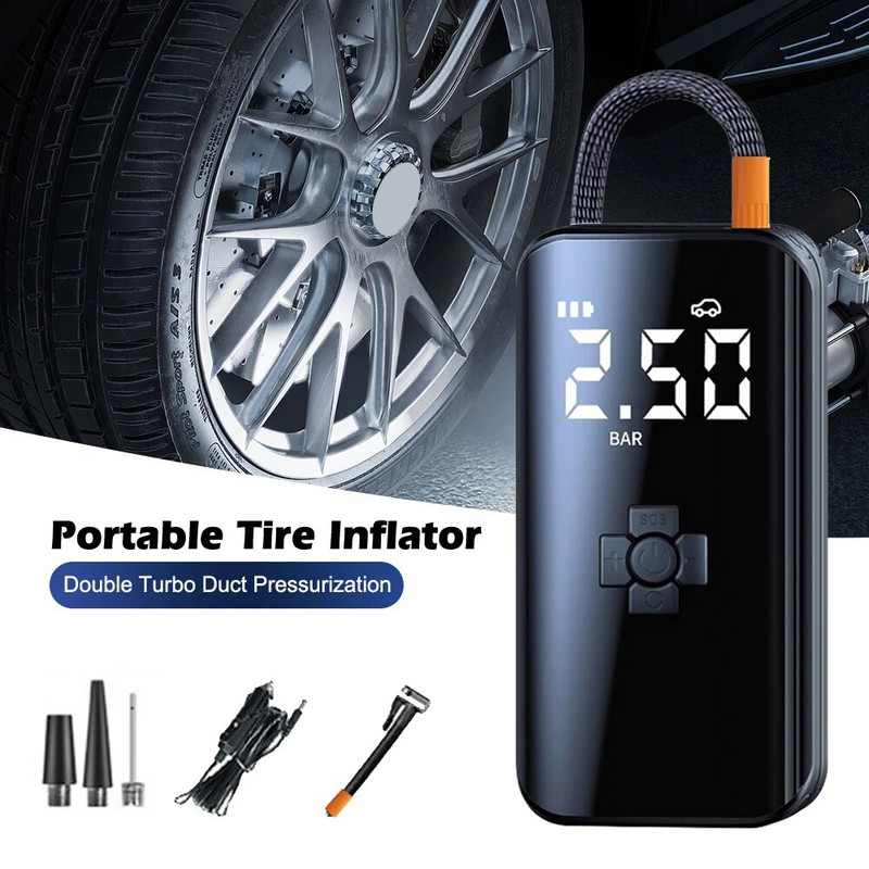 Ασύρματο φουσκωτό ελαστικών αυτοκινήτου Φορητές αντλίες αέρα Ασύρματες με φωτισμό LED Οθόνη πίεσης εξόδου USB για μοτοσικλέτες ποδηλατικό αυτοκίνητο