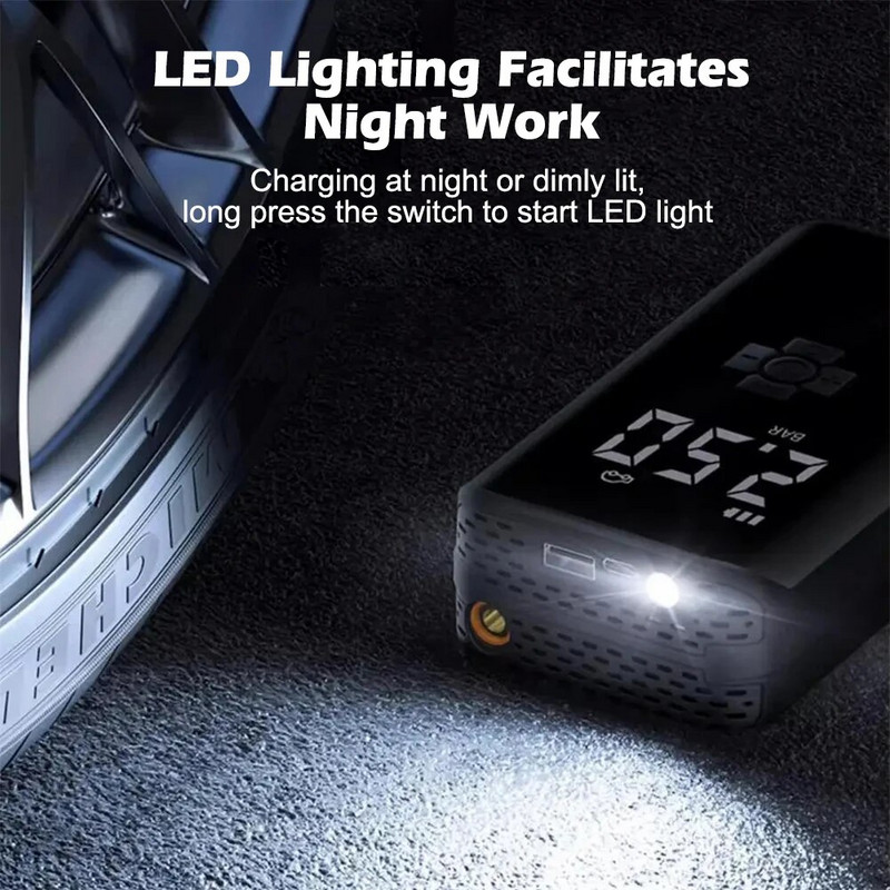 Ασύρματο φουσκωτό ελαστικών αυτοκινήτου Φορητές αντλίες αέρα Ασύρματες με φωτισμό LED Οθόνη πίεσης εξόδου USB για μοτοσικλέτες ποδηλατικό αυτοκίνητο