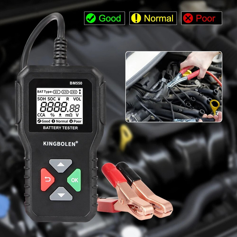 100-2000 CCA Automašīnu piederumi Automašīnas akumulatora rīks 6V 12V 24V Automašīnas akumulatora testeris Auto Battery Analyzer BM550 Battery System Detect