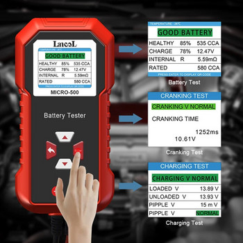 Тестер за автомобилни акумулатори 12V 24V Тест за литиева батерия Тест за анализатор на оловни батерии Тест на системата 40-3000 CCA LED дисплей като QR код