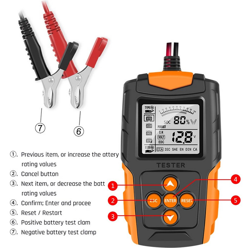 Pagriešanas lādēšanas rīks Automašīnas akumulatora testeris 12V 24V automātiskās diagnostikas rīki mitrai/želejai/svina-skābes akumulatoru akumulatoru analizatoram
