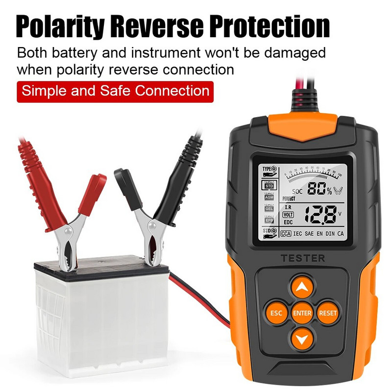 Pagriešanas lādēšanas rīks Automašīnas akumulatora testeris 12V 24V automātiskās diagnostikas rīki mitrai/želejai/svina-skābes akumulatoru akumulatoru analizatoram
