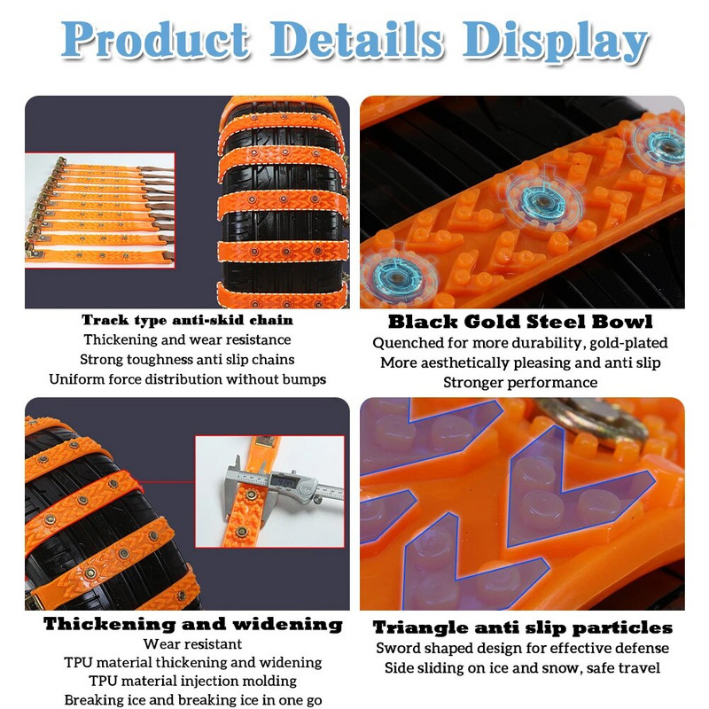 Hädaabi Snow Mud Sand Rehvi keti rihmad Snow Mud Jääautode rehvide veojõuplokid Vastupidav TPU libisemisvastane