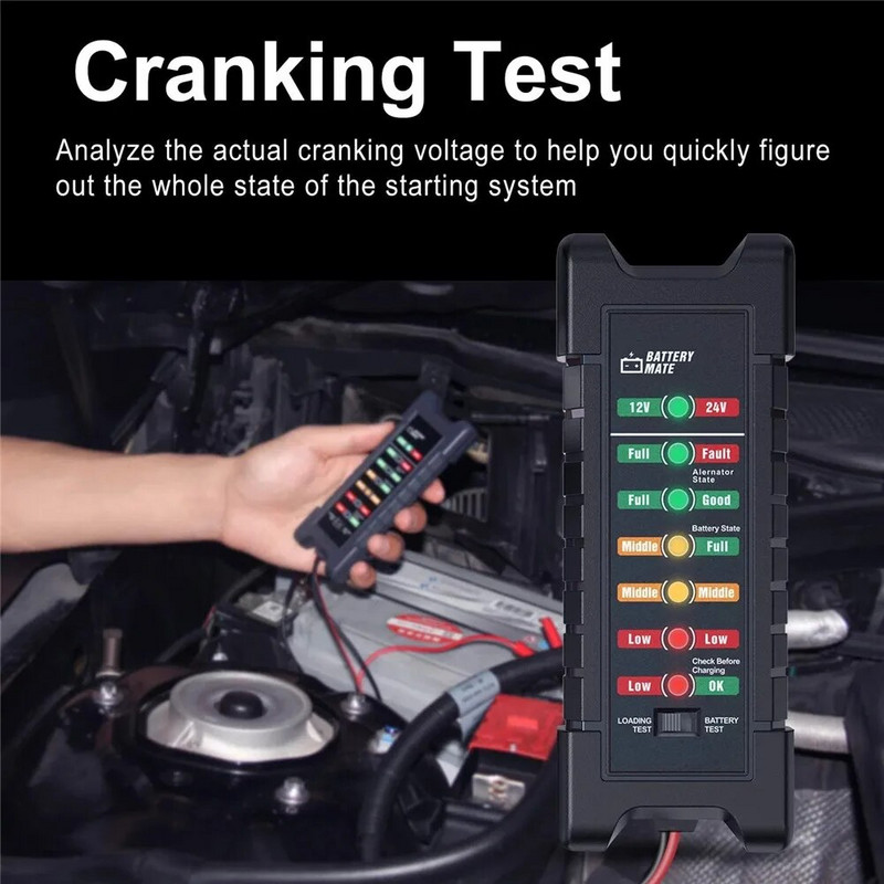BM410 automašīnas akumulatora testeris, 12 V 24 V pagriešanas lādēšanas ķēdes pārbaude, ģenerators, transportlīdzekļa akumulatora analizators, akumulators, automātiskais diagnostikas rīks