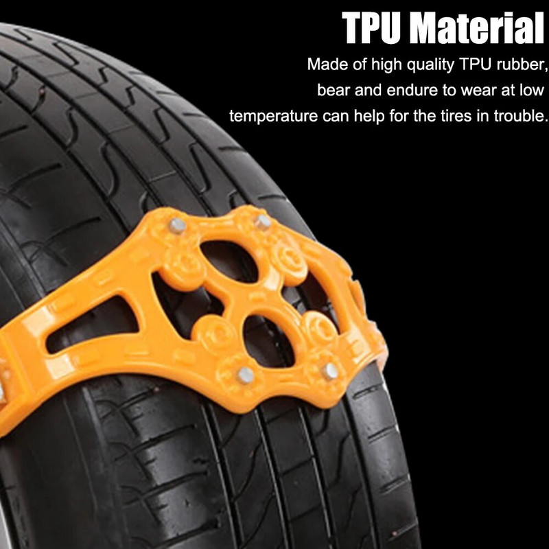 Winter Roadway Safety Rehv Auto libisemisvastane ohutus Topeltpandlaga TPU ketid Reguleeritavad 1tk/komplekt Snow Snap Skid Wheel ketid