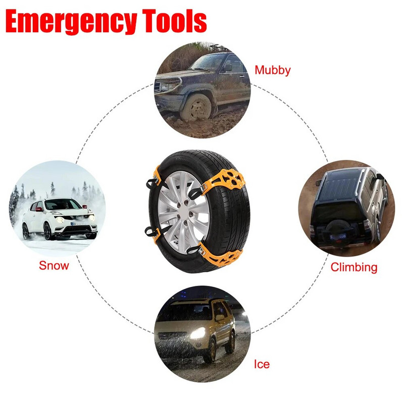 Winter Roadway Safety Rehv Auto libisemisvastane ohutus Topeltpandlaga TPU ketid Reguleeritavad 1tk/komplekt Snow Snap Skid Wheel ketid