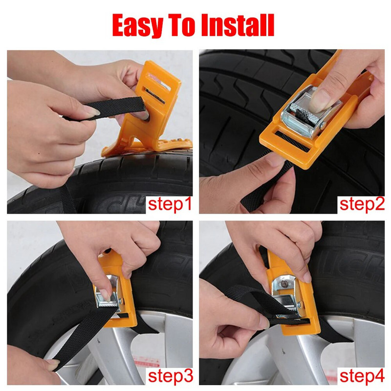 Winter Roadway Safety Rehv Auto libisemisvastane ohutus Topeltpandlaga TPU ketid Reguleeritavad 1tk/komplekt Snow Snap Skid Wheel ketid