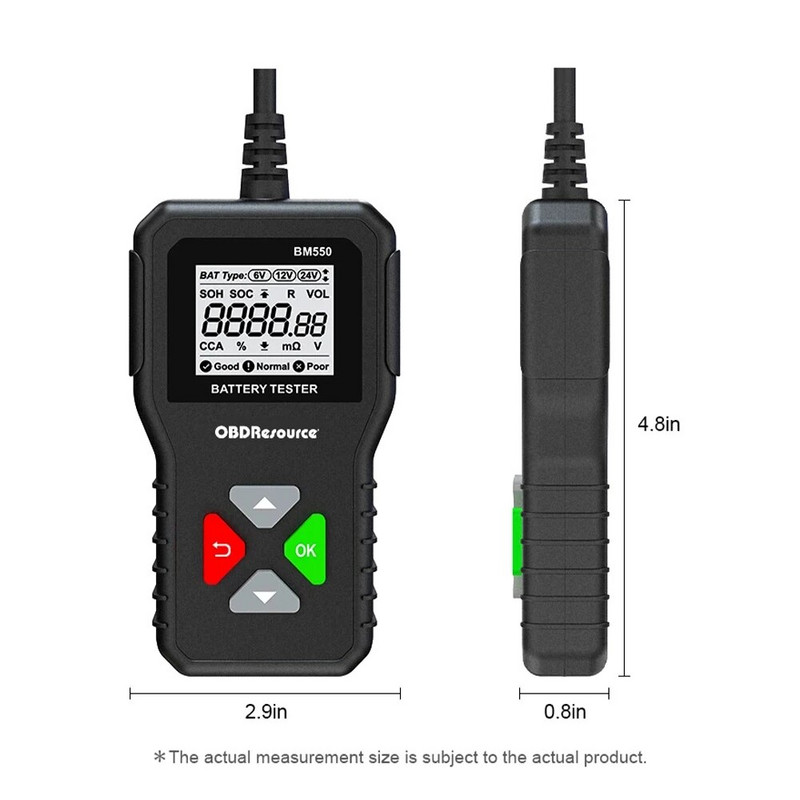 KING-BOLEN BM550 automašīnas akumulatora ietilpības testera instrumenti 6V 12V 24V 100-2000CCA kloķa uzlādes ķēde 2Ah-220Ah analizators PK KW208