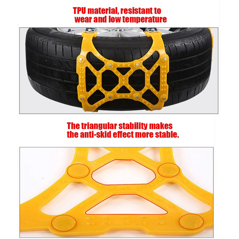 Automašīnas riepu pretslīdes ķēdes avārijas rīks, 1 gabals, biezināta dubultā sprādze dubļiem ledus brauktuves riteņu sniega ķēdes, regulējams TPU