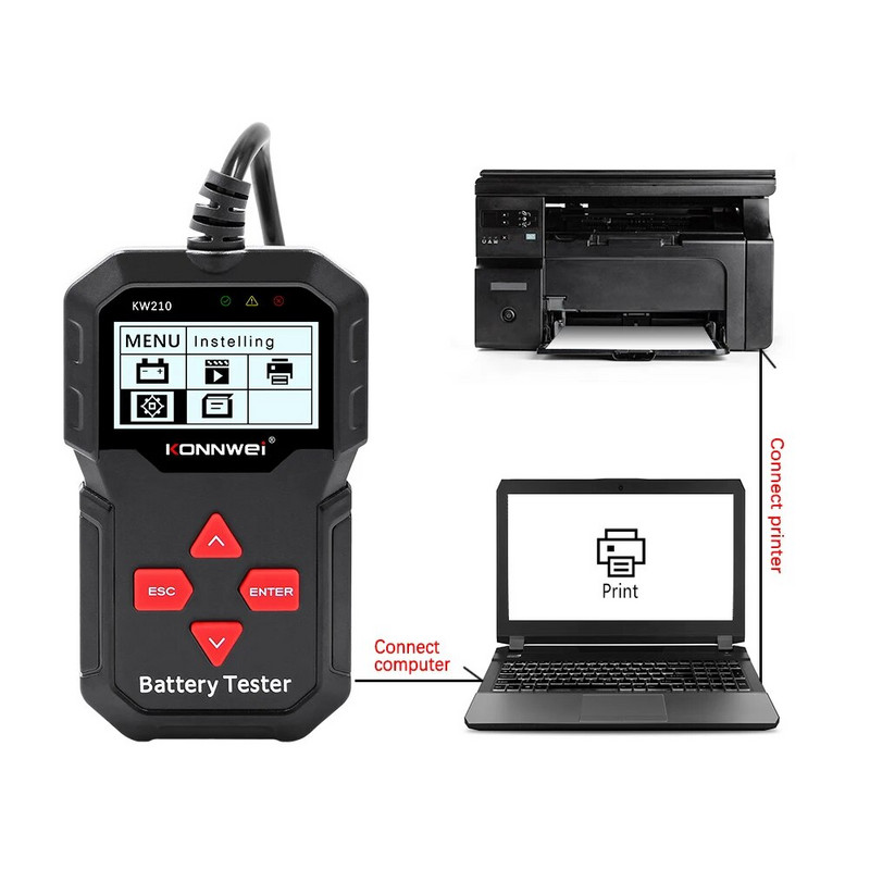KONNWEI KW210 Car Battery Tester Automatic Smart 6V 12V Auto Battery Analyzer 100 to 2000CCA Cranking With Printer Free Upgraded