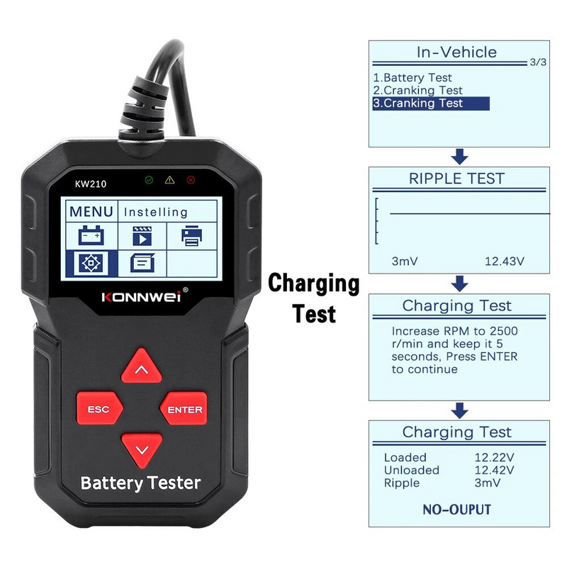 KONNWEI KW210 Car Battery Tester Automatic Smart 6V 12V Auto Battery Analyzer 100 to 2000CCA Cranking With Printer Free Upgraded