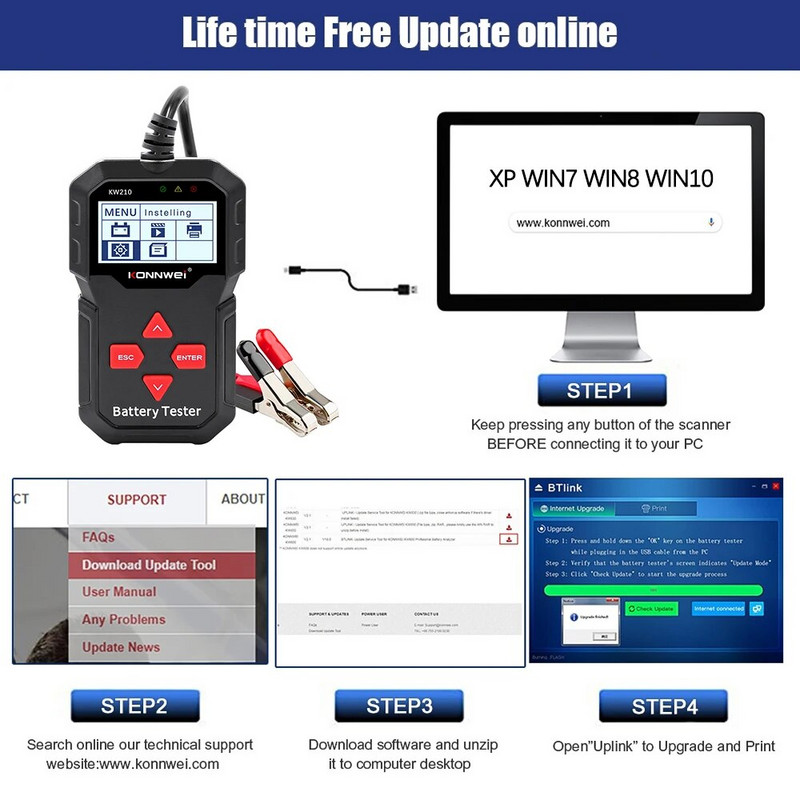 KONNWEI KW210 Car Battery Tester Automatic Smart 6V 12V Auto Battery Analyzer 100 to 2000CCA Cranking With Printer Free Upgraded