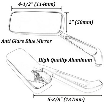 Кормило на мотоциклет Огледала за обратно виждане Правоъгълник Черен квадрат Опушено синьо стъкло 8 мм/10 мм Универсално странично огледало Мобилни аксесоари