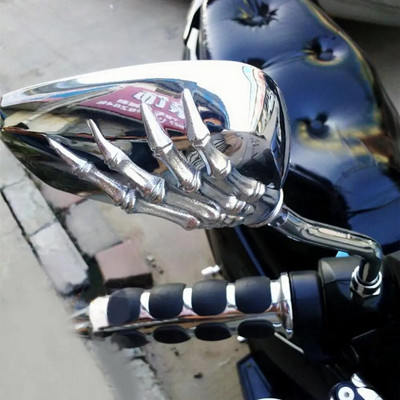 Огледала за обратно виждане Универсални 1 чифт ляв десен мотоциклет Хром Череп Ръце отстрани