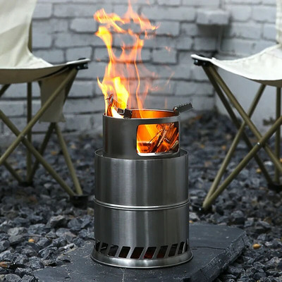 Къмпинг печка на дърва Преносима лека клонки за изгаряне на открито Не е необходим газ за раница Туризъм Риболов Лов Трайна употреба