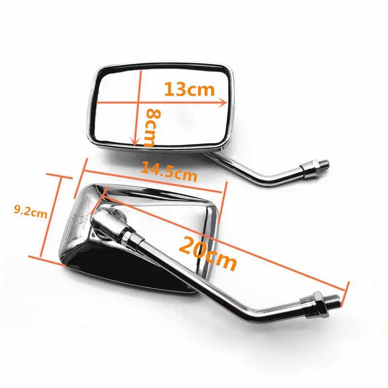 Par univerzalnih pravokutnih motociklističkih retrovizora 10 mm kromirani retrovizor moto ogledalo moto za Honda motocikl, skuter E-bicikl