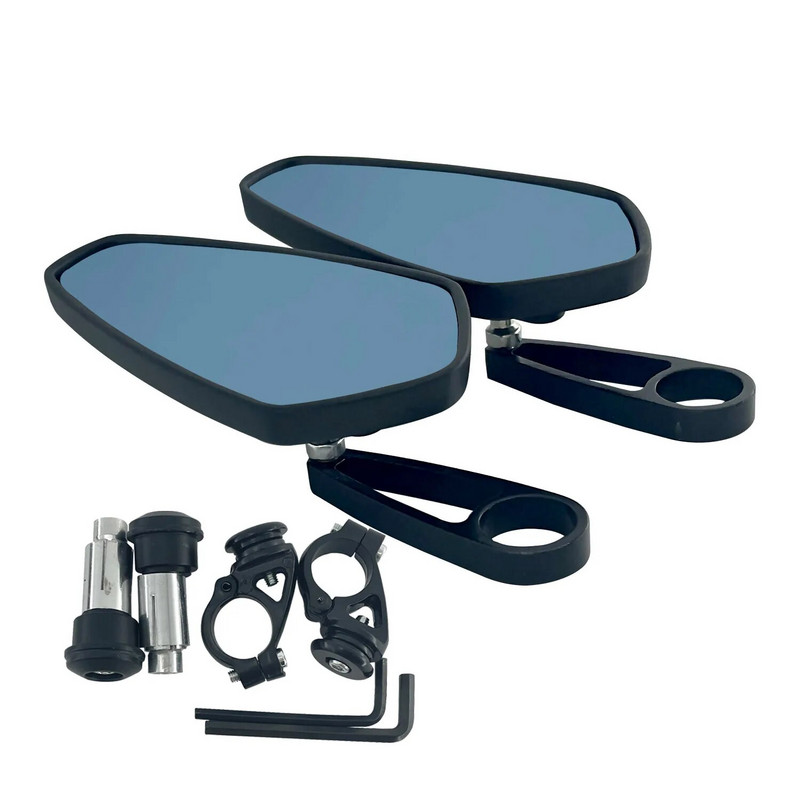 7/8" 22mm must universaalne mootorratta alumiiniumist käepideme ots külgmised tahavaatepeeglid valge sinise klaasiga