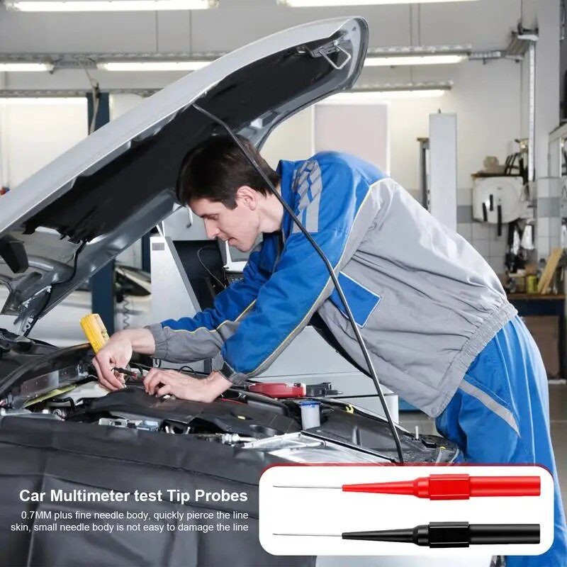 Multimetro bandymo zondas Neardomosios izoliacijos vielos vėrimo adata 0,7 mm bandymo zondo kaiščiai 2 vnt. bandymo antgaliai automobiliams