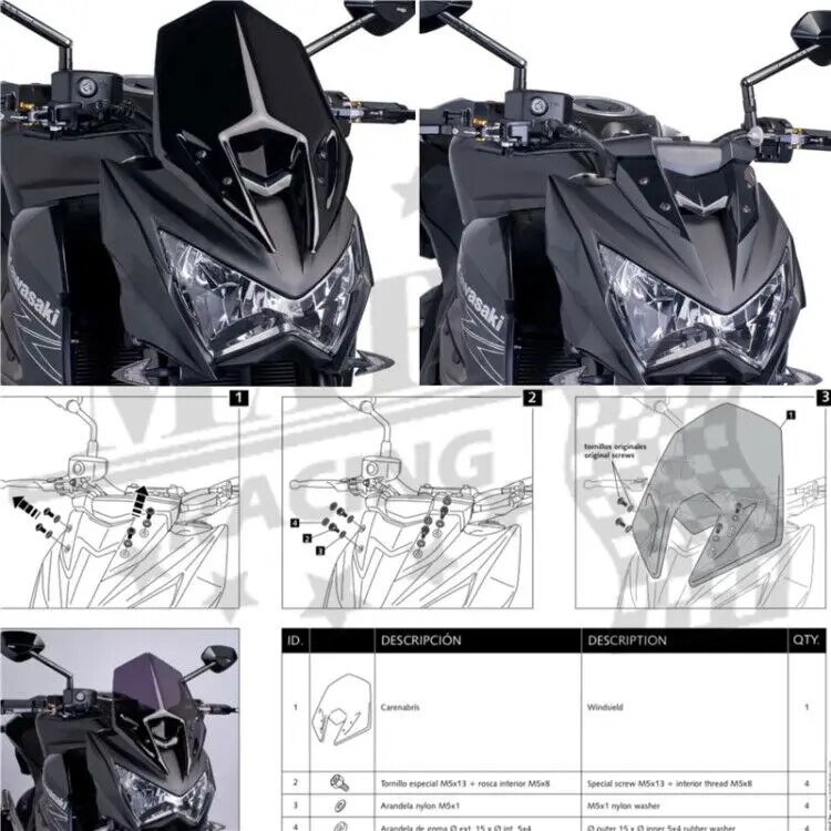 Motociklera sporta vējstikla vējstikla vizieris, kas piemērots KAWASAKI Z800 Z-800 2012 2013 2014 2015 2016 z800 Z 800 12-16