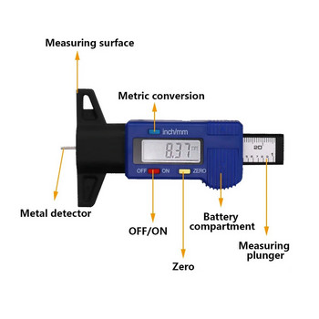 Цифров уред за измерване на дълбочината на протектора на гумите на автомобилни гуми Инструмент за измерване на дебелината Уред за измерване на откриване на гуми