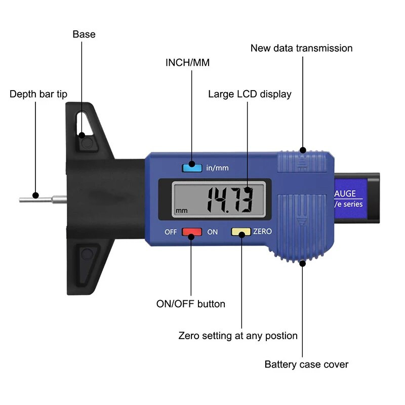 Ψηφιακός μετρητής βάθους πέλματος ελαστικού αυτοκινήτου Μετρητής ανίχνευσης φθοράς αυτοκινήτου Εργαλείο μέτρησης δαγκάνα πάχους Μετρητές βάθους πέλματος