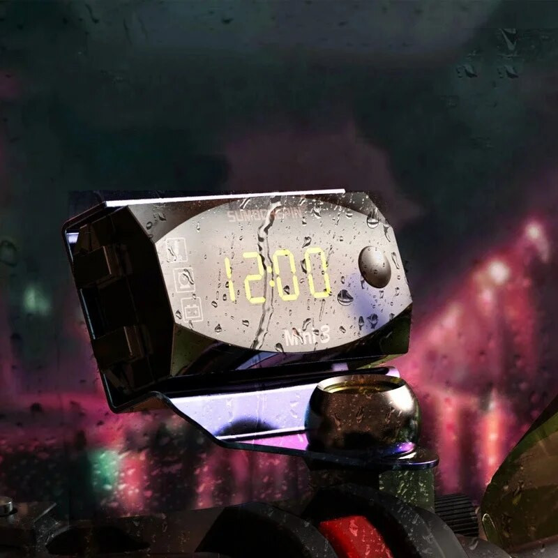 Mootorratta 3 in 1 voltmeetriga elektrooniline kell IP67 veekindel tolmukindel termomeeter LED digitaalekraaniga elektrooniline kell
