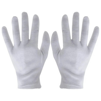 Бели памучни ръкавици с цял пръст Мъже Жени Сервитьори/шофьори/Бижута/Работници Меки ръкавици с ръкавици Попиващи потта Ръкавици Протектор за ръце