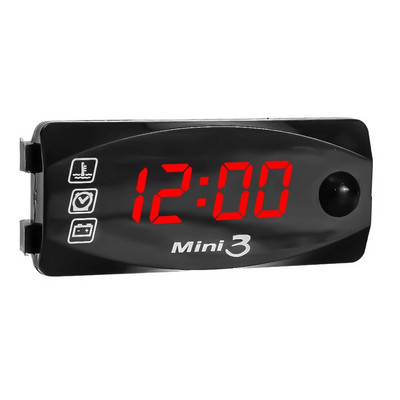 3-IN-1 mootorratta voltmeeter DC 6V-30V pinge aeg temperatuur LED-ekraani paneeli arvesti mõõtur, digitaalne voltmeeter elektromobiilile