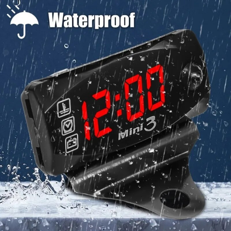 Voltmetru 3-IN-1 pentru motocicletă DC 6V-30V Tensiune Timp Temperatură Afișaj LED Contor indicator Voltmetru digital pentru electromobil