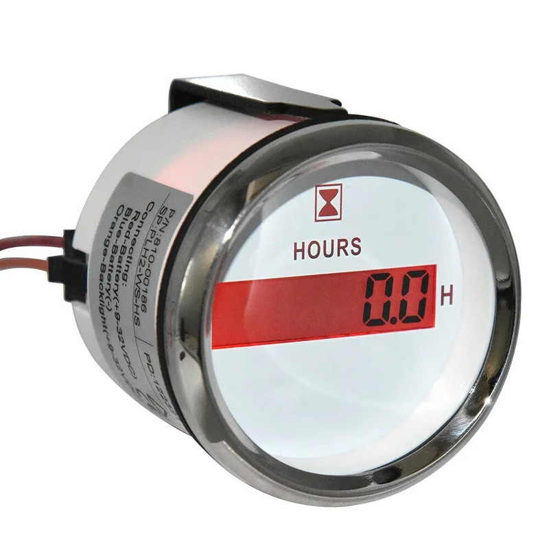 HD Universālie 52 mm digitālie stundu skaitītāji 0-99999,9 H stundu skaitītāji Pulksteņa mērītājs jūras laivai jahtai automašīnai, sarkana fona apgaismojums 12 V/24 V