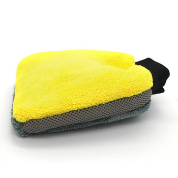 1PC Ръкавици за автомивка Микрофибър Коралов флис Инструменти за почистване Дебела кърпа за почистване Auto Care Двулицева ръкавица за почистване на ръкавици