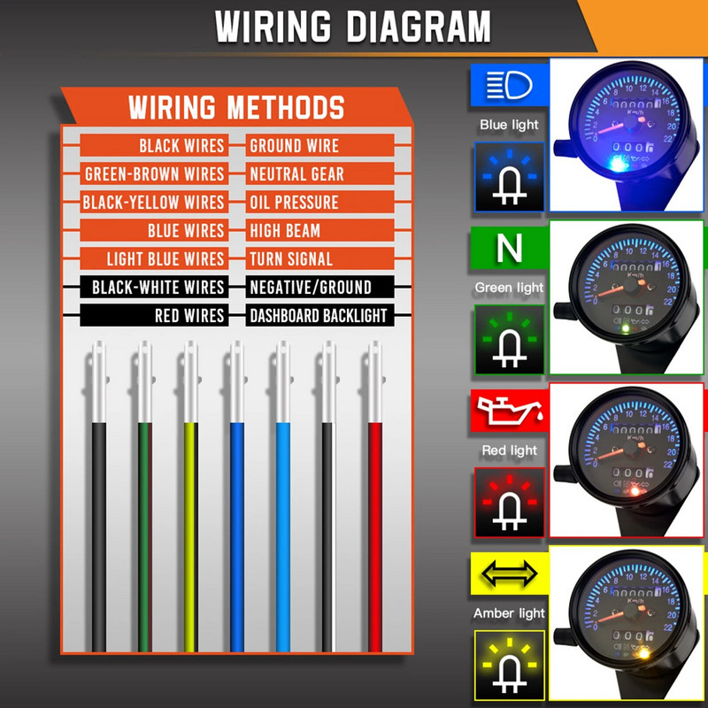 Motocikla spidometra mērītājs Universāls LCD digitālais odometra skaitītājs Motocikla tahometrs Degvielas mērītājs pagrieziena signāla indikators